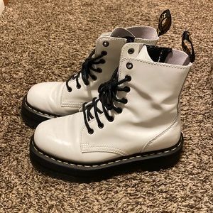 DR MARTENS Jadon White Leather Platform Lace Up Combat Boots Women's Size 7
